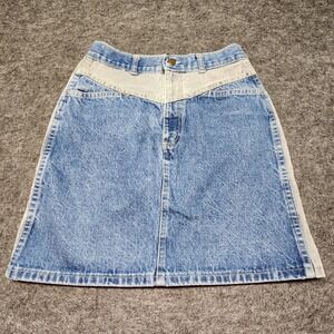 Sunset Blue Chick Womens Vintage Two Tone Jean Denim Skirt 80s Retro Fashion 4